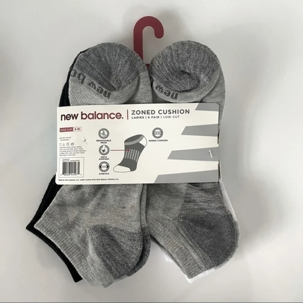 New Balance women’s low cut socks white black gray 6 pack size 4-10